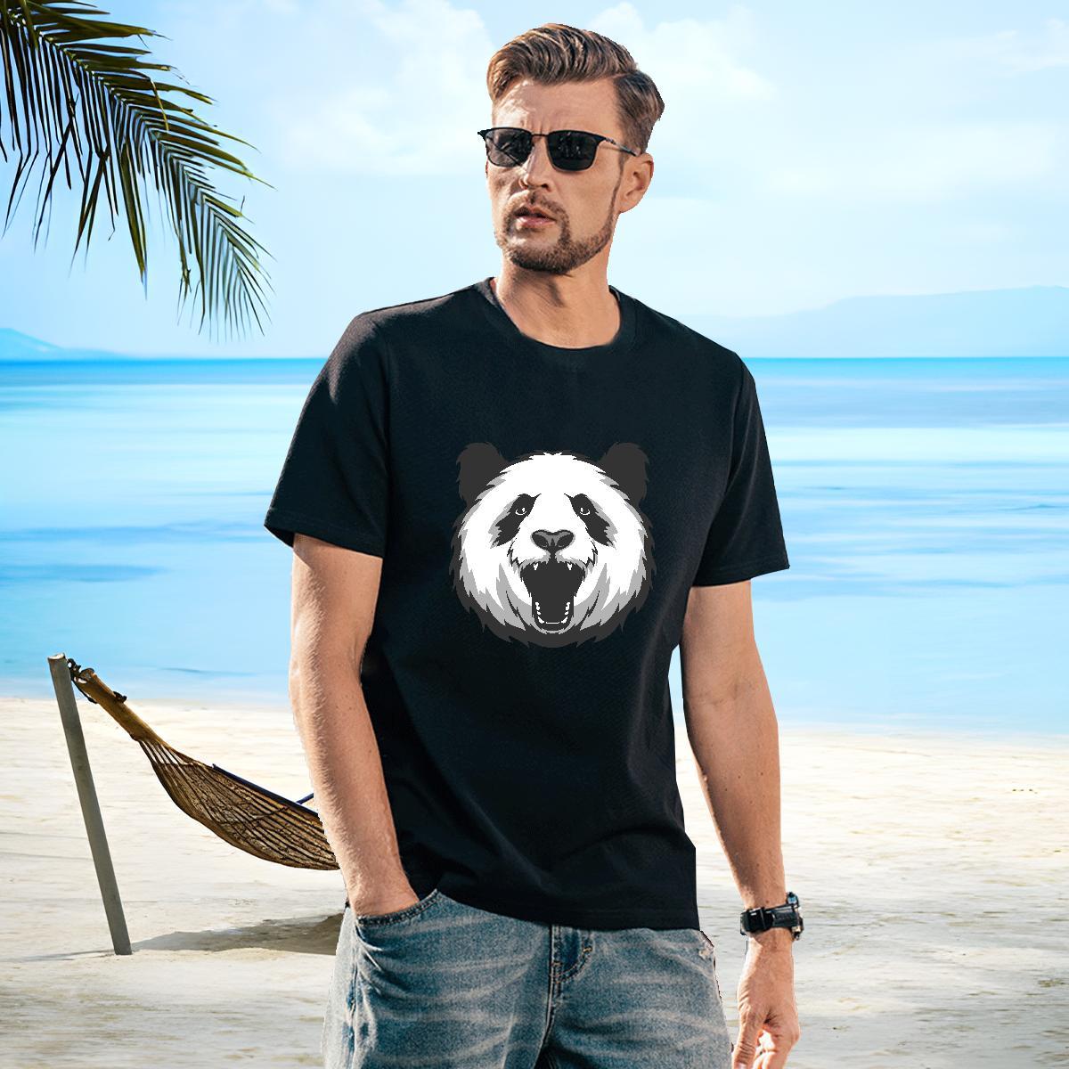 Loose Fit Man T Shirts panda Short Sleeve O-Neck Street Wear Black White 230g 100% Cotton Men Tshirts Wholesale Tee Shirt