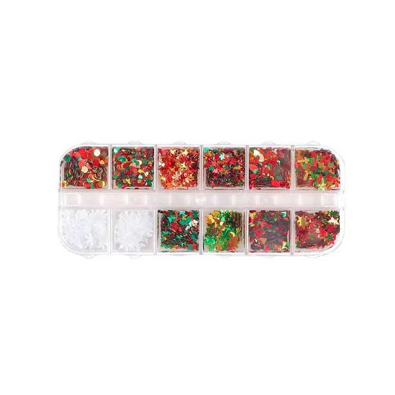 1Box Holographic Christmas Nail Sequins Snowflakes Tree Stars Iridescent Flake Nail Glitter Laser Sparkly Confetti GlitterXJ240815