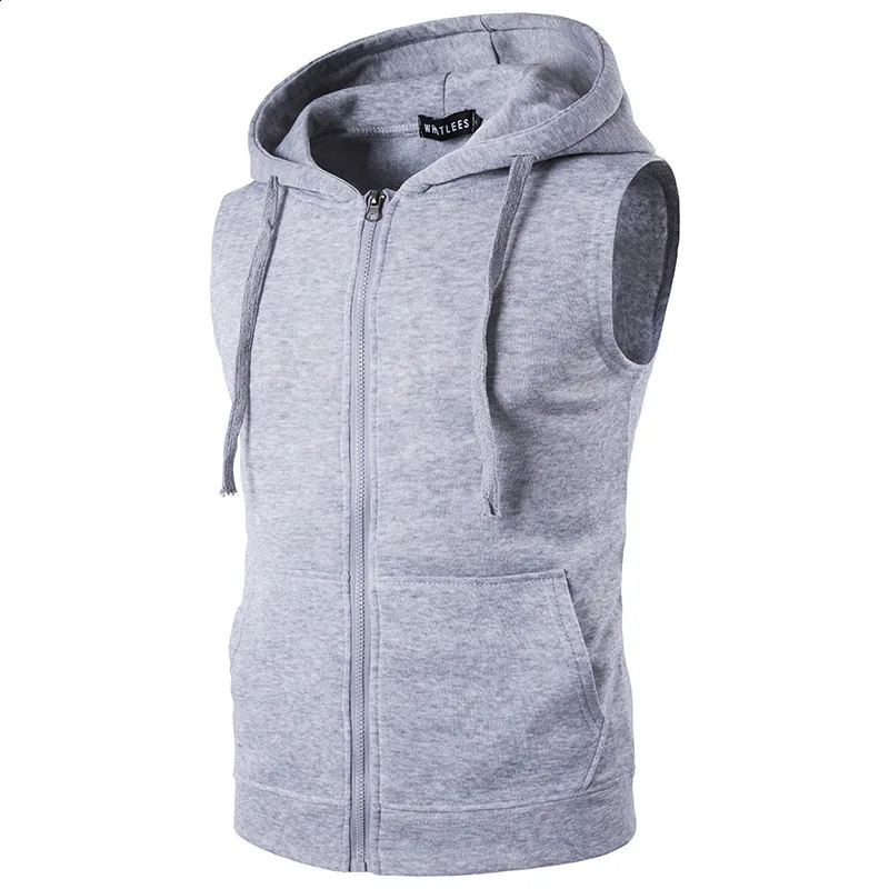 Mens Hoodie Zippered Pocket Sleeveless Tank Top Coat Clothing 240819