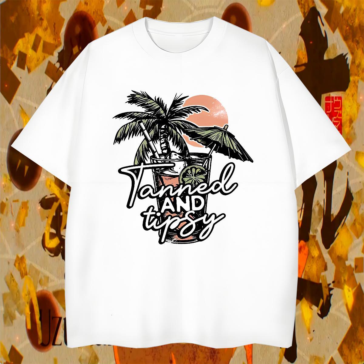 Popular Men Tshirts Daily Outfit 230g Cotton Floral Print Breathable Crew Neck lemon T Shirts Men Classic Tops