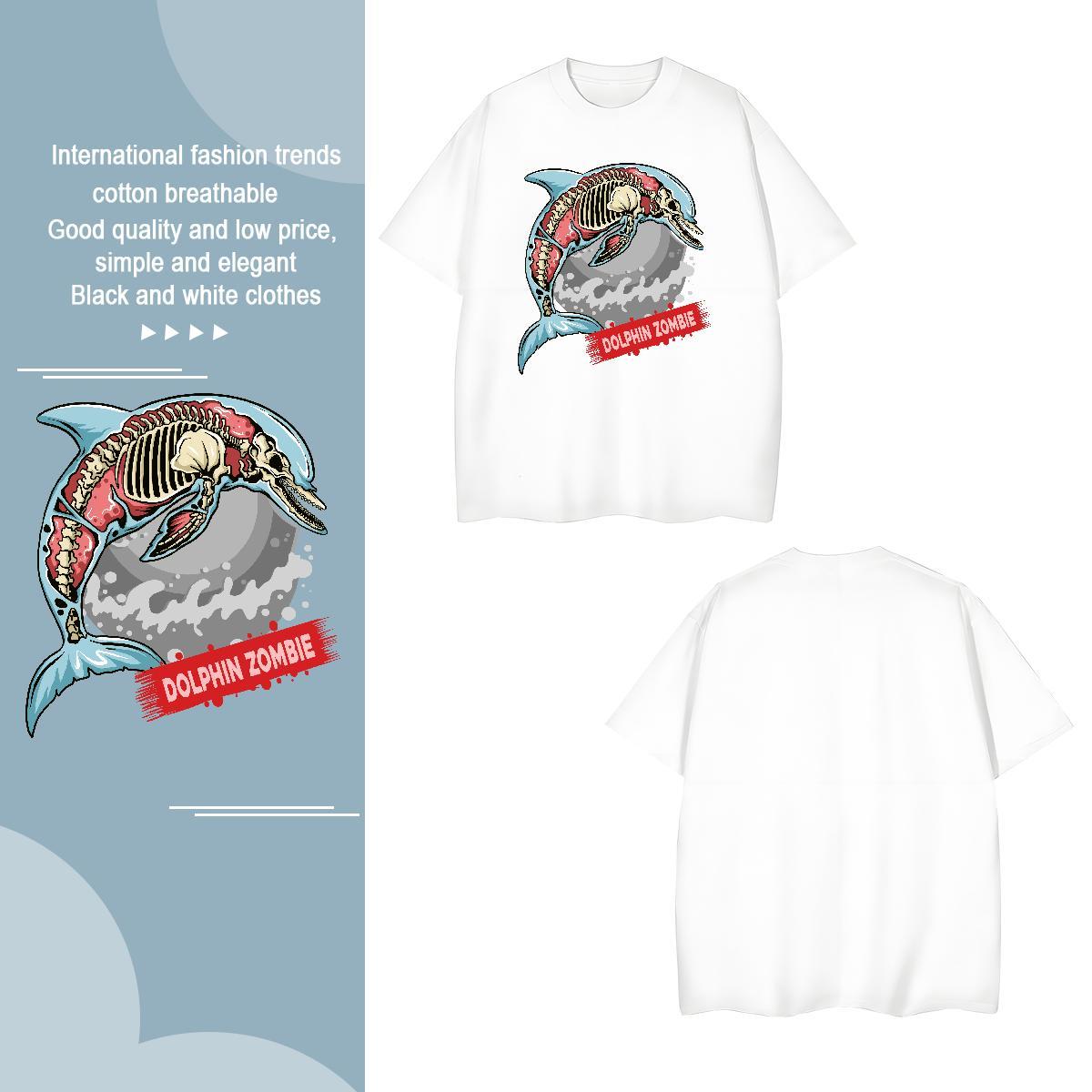 Loose Man T Shirts dolphin Short Sleeve Soft Casual Daily Wear DIY Logo Oversized 230g 100% Cotton Men Tshirts Fashion Casual Top Tees
