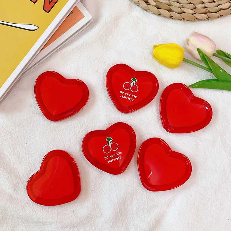 1PCs Heart Shaped Cherry Mini Makeup Mirror Compact Pocket Mirror Portable Double-Sided Folding Cosmetic Mirror Women Gifts Y240819