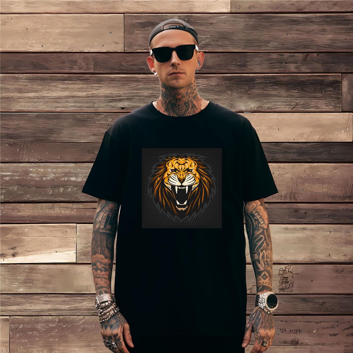 Loose Fit T shirt lion Short Sleeve O-Neck Daily Wear Customized 230g Pure Cotton Tshirts Casual New Polos