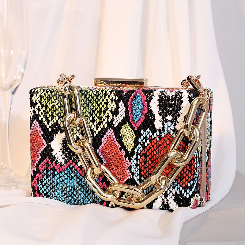 2024 new snake patterned PU leather shoulder women's internet famous acrylic chain box, small square bag, crossbody bag