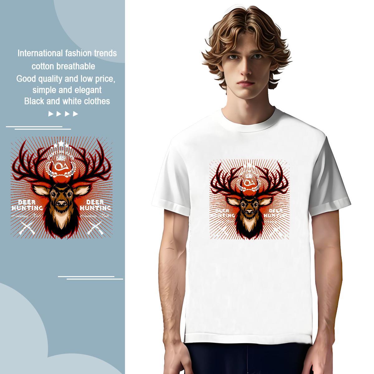 Loose Fit Man T Shirts deer Breathable Crew Neck Street Wear White Plus Size 100% Cotton 230g Men Tshirts New Arrival Polos