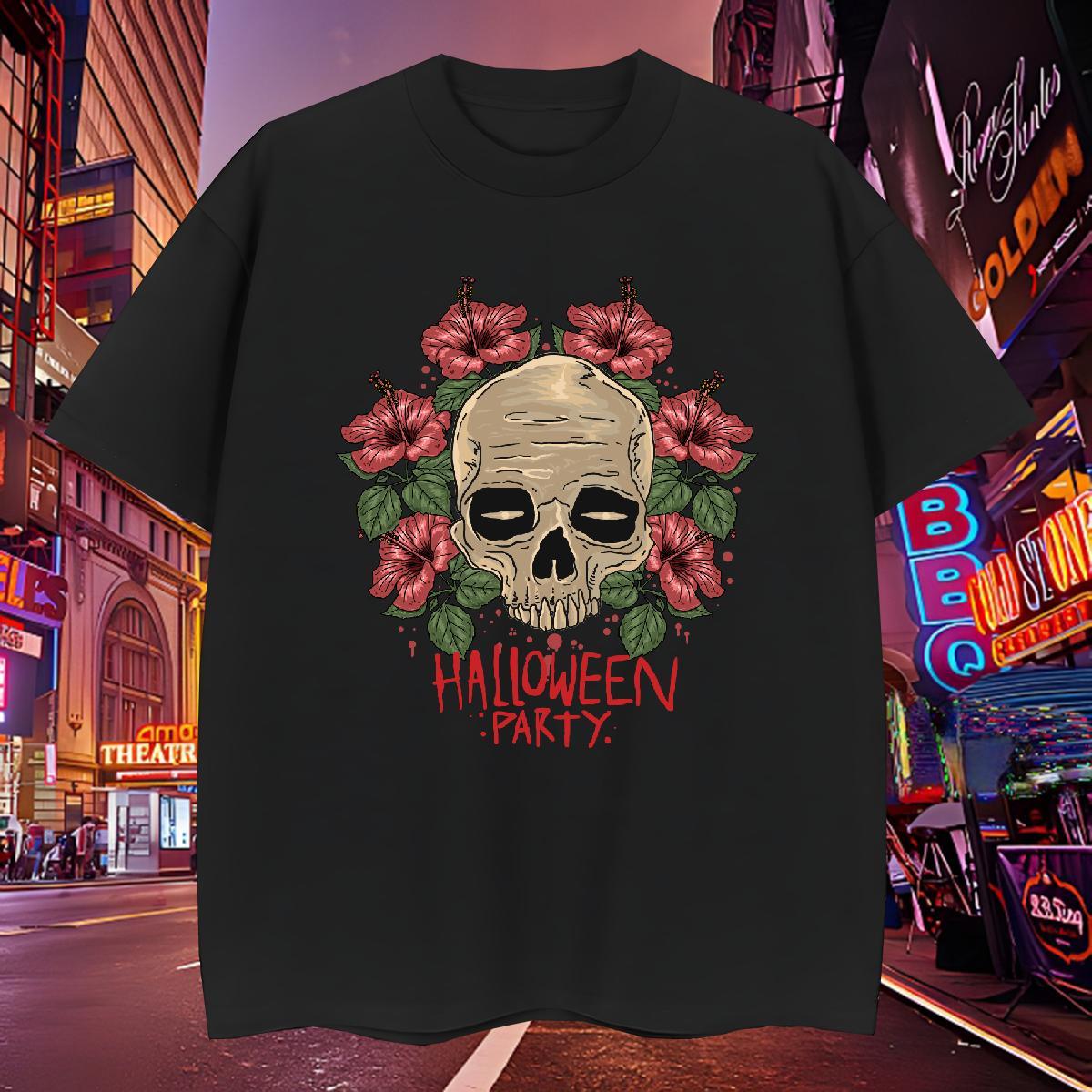 Unisex T shirt skull Round Neck Short Sleeve Summer Casual Cartoon Print 100% Cotton 230g Tshirt for Man Woman 2024 Summer Tees