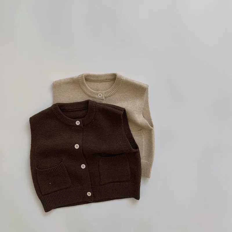 Autumn winter Kids Sleeveless Sweater Kids Sweater Pure Printing Knitted Vest For Boys Girls School UniformXJ240819