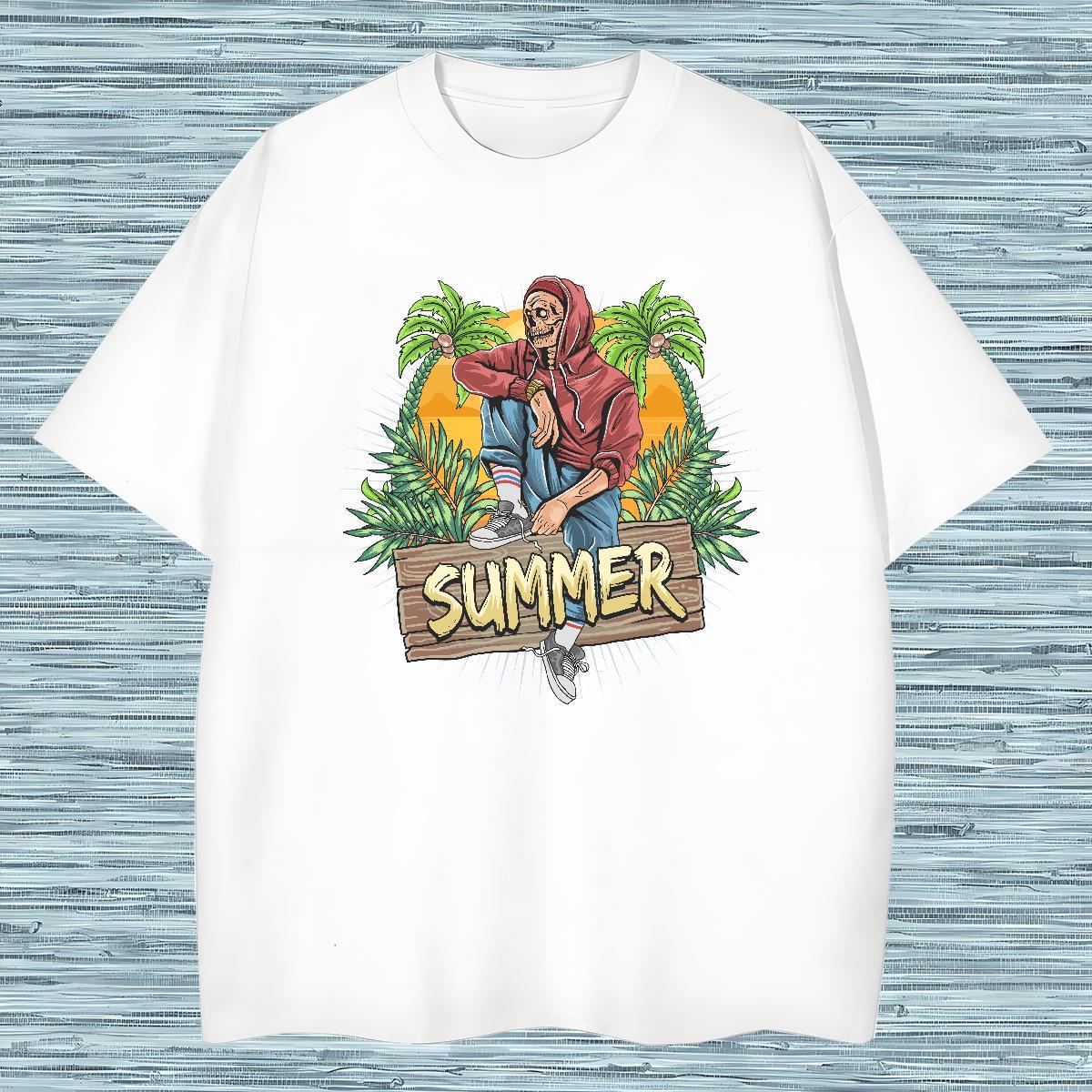 Loose Men T Shirts skull Breathable Short Sleeve Outdoor White Plus Size 230g Cotton Tshirt for Man Woman Fashion Designer Clothes