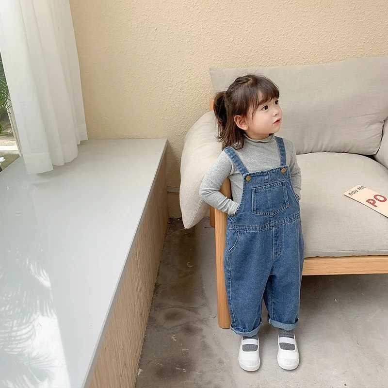 Korean Childrens Coated Boys and Girls Jeans Spring and Summer Full Competition Jeans Childrens Loose jumpsuit W240806