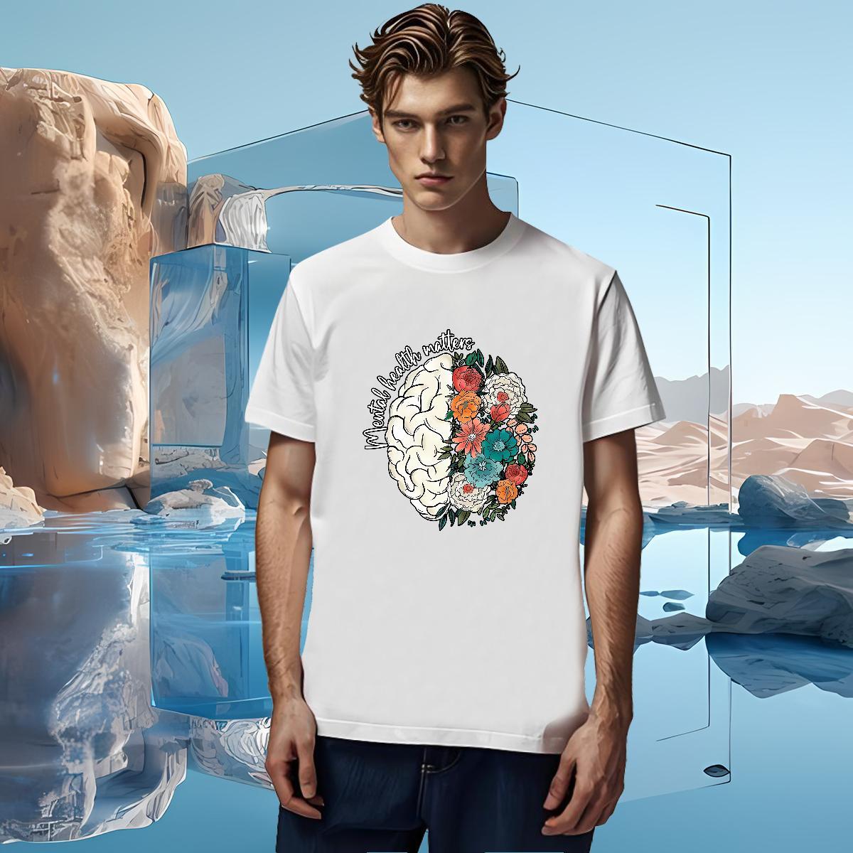 T-Shirts for Men 230g Cotton flower Anime Printing Street Breathable Crew Neck Customized Tshirts Designer Fashion Loose Fit Wear