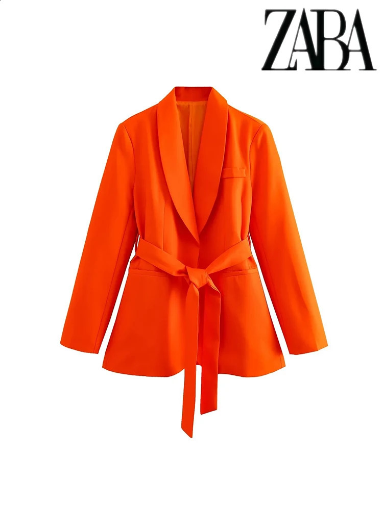 TRAF Womens Street Casual Suit Set Belt Decoration V-Neck Blazer Simple High Waisted Wide Leg Pants Set Sexy Womens Suit 240820