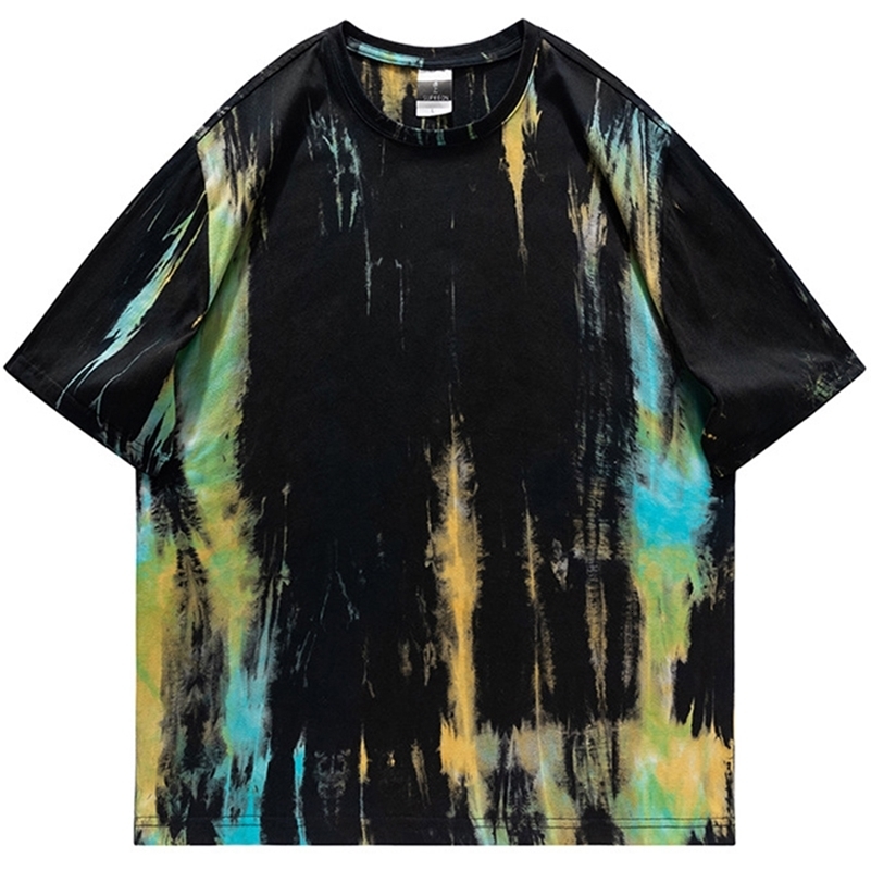 Men Harajuku Tie-dye T-shirt Summer Oversized Hip Hop T Shirt Y2K Streetwear Tee Top Short Sleeve Loose Tshirt 240819