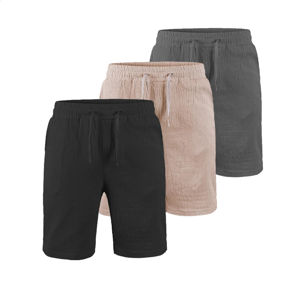 Cotton linen shorts mens five point sports breathable simple pants summer thin casual solid color elastic 240819