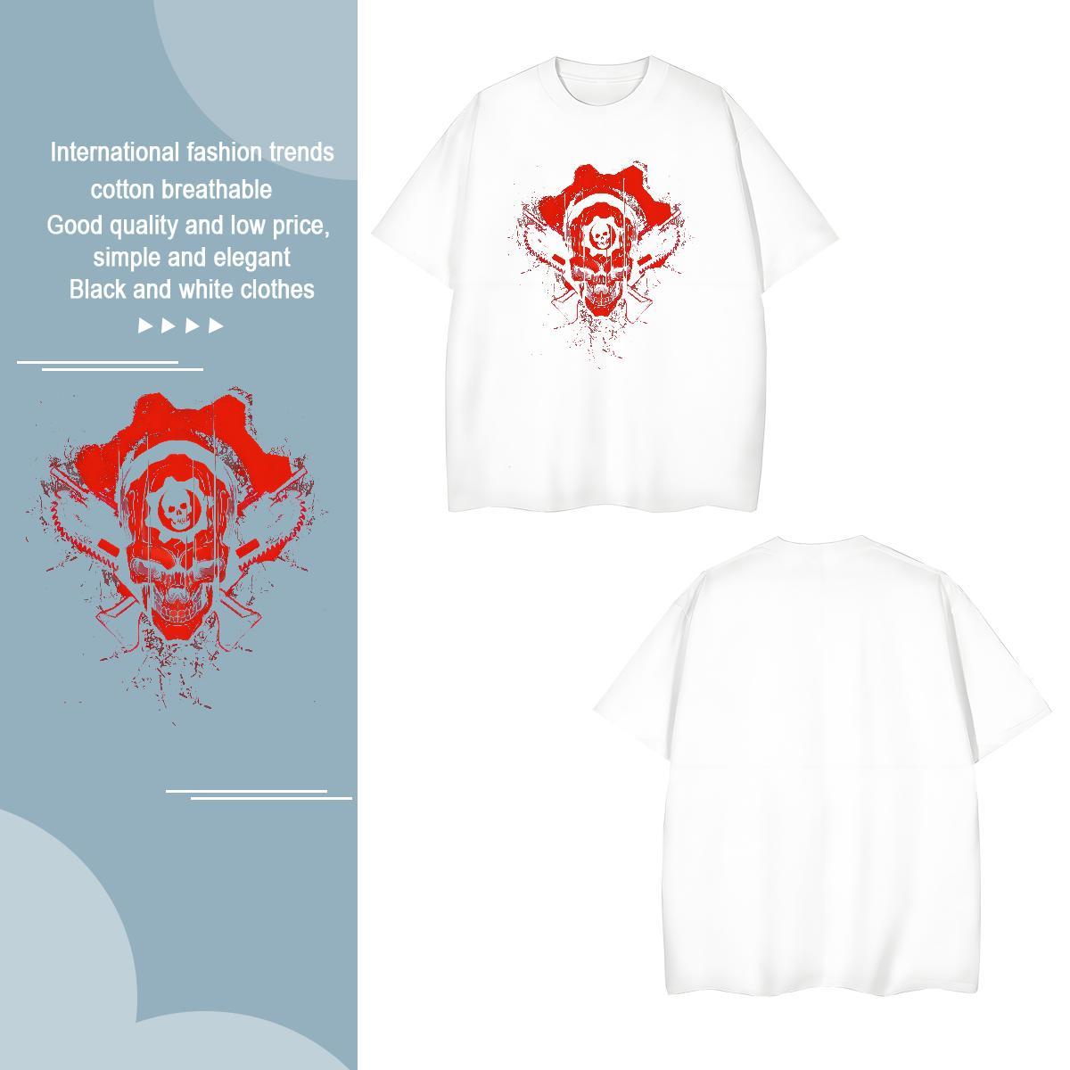 T Shirts Men 230g 100% Cotton skull Hip Hop Street Crew Neck Breathable Anime Couples T Shirts Classic Casual Unisex Wear