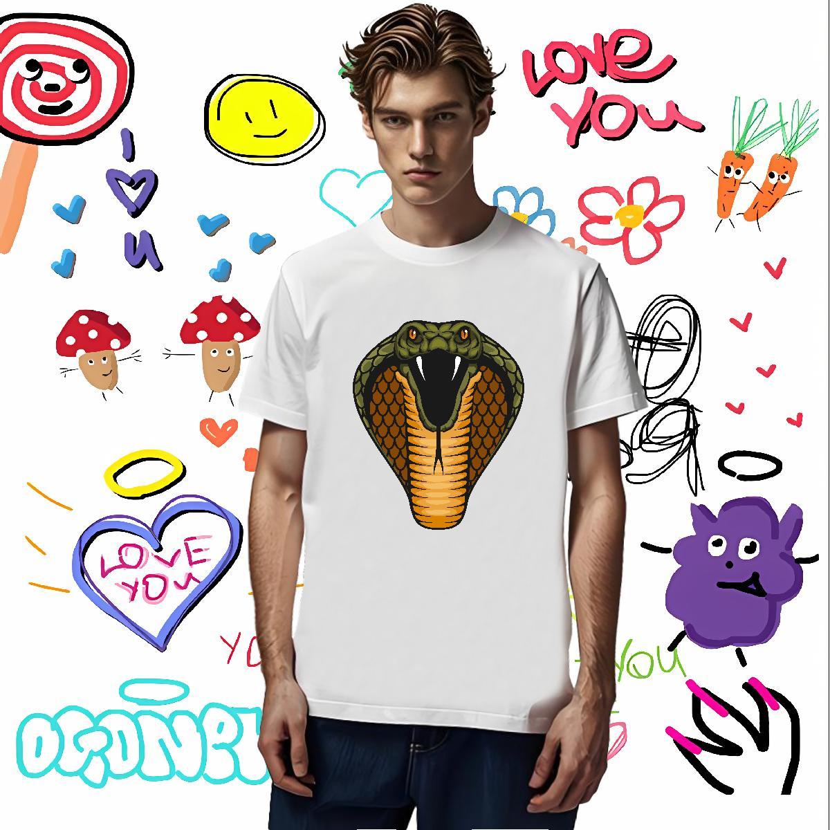 2024 New Men Clothes T-Shirt cobra Spring Summer 230g Cotton Top Tees Breathable Short Sleeve High Quality Man T Shirts Cartoon Print