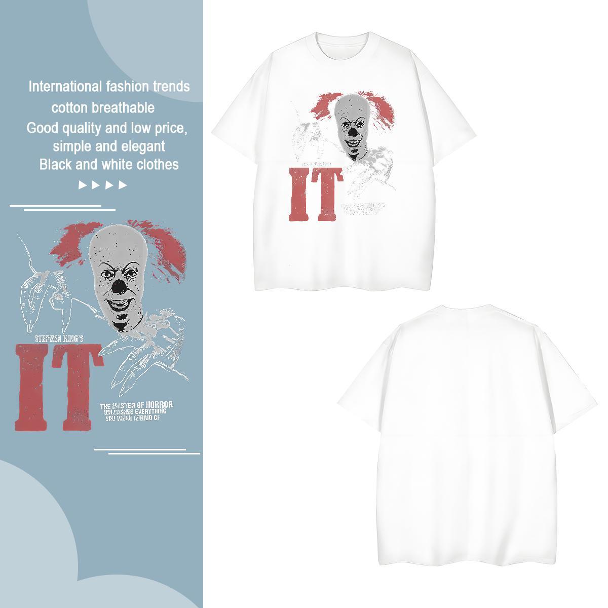 Man T Shirts 230g Pure Cotton scary Street wear Hip Hop Crew Neck Plus Size Cartoon Men Tees Brand Popular Tops Shirt