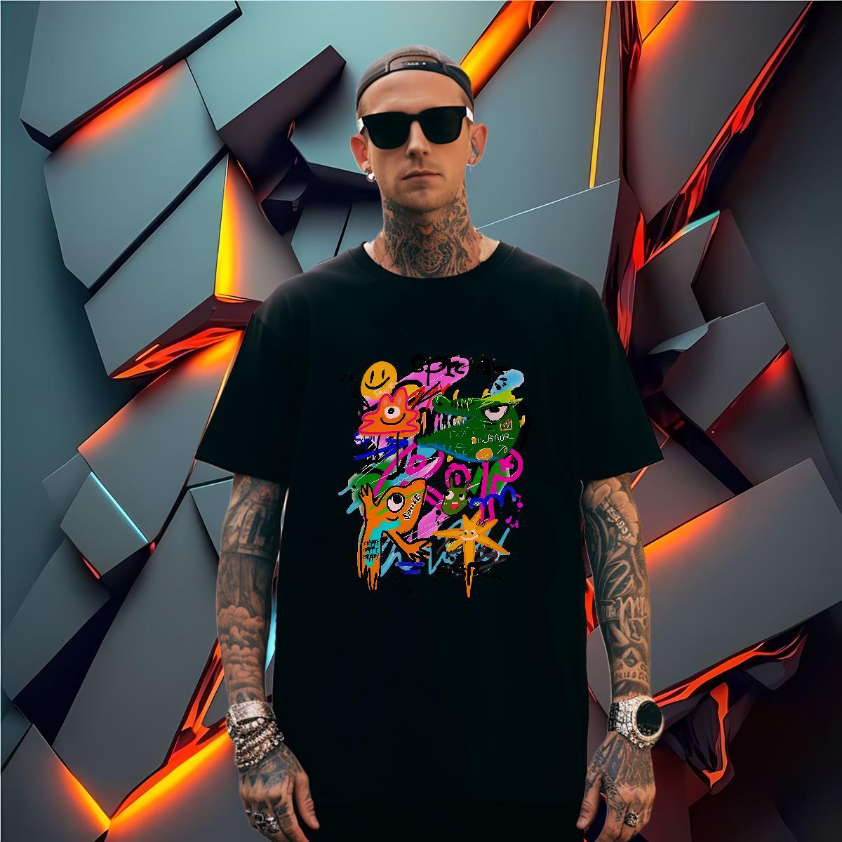 T-Shirts for Men 230g Pure Cotton cartoon High Street Hip Hop O-Neck Short Sleeve Custom Print Plus Size Men Clothes T-Shirt Fashion Design Free Shipp