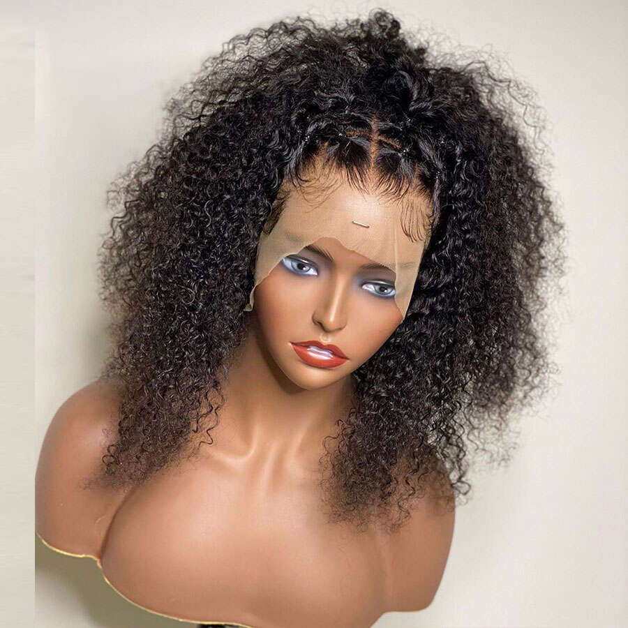 26Inch 180%Density Long Black Kinky Curly Preplucked Soft Haire Glueless Lace Front Wig For Women Babyhair