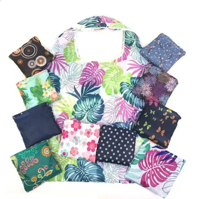 Womens Foldable Cat Flower Pattern Large Shopping Bag Washable Leopard Print Reusable Easy To Carry Capacity Handbags Pouch y240925