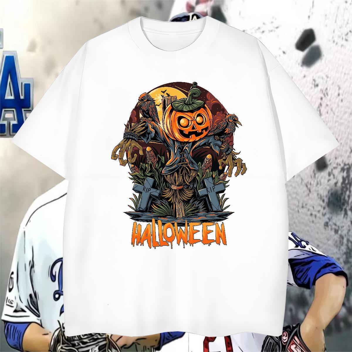 Fashion Casual Men Tees halloween Spring Summer 100% Cotton 230g Clothings Breathable Short Sleeve Brand Mens T Shirts Oversized 3XL 4XL