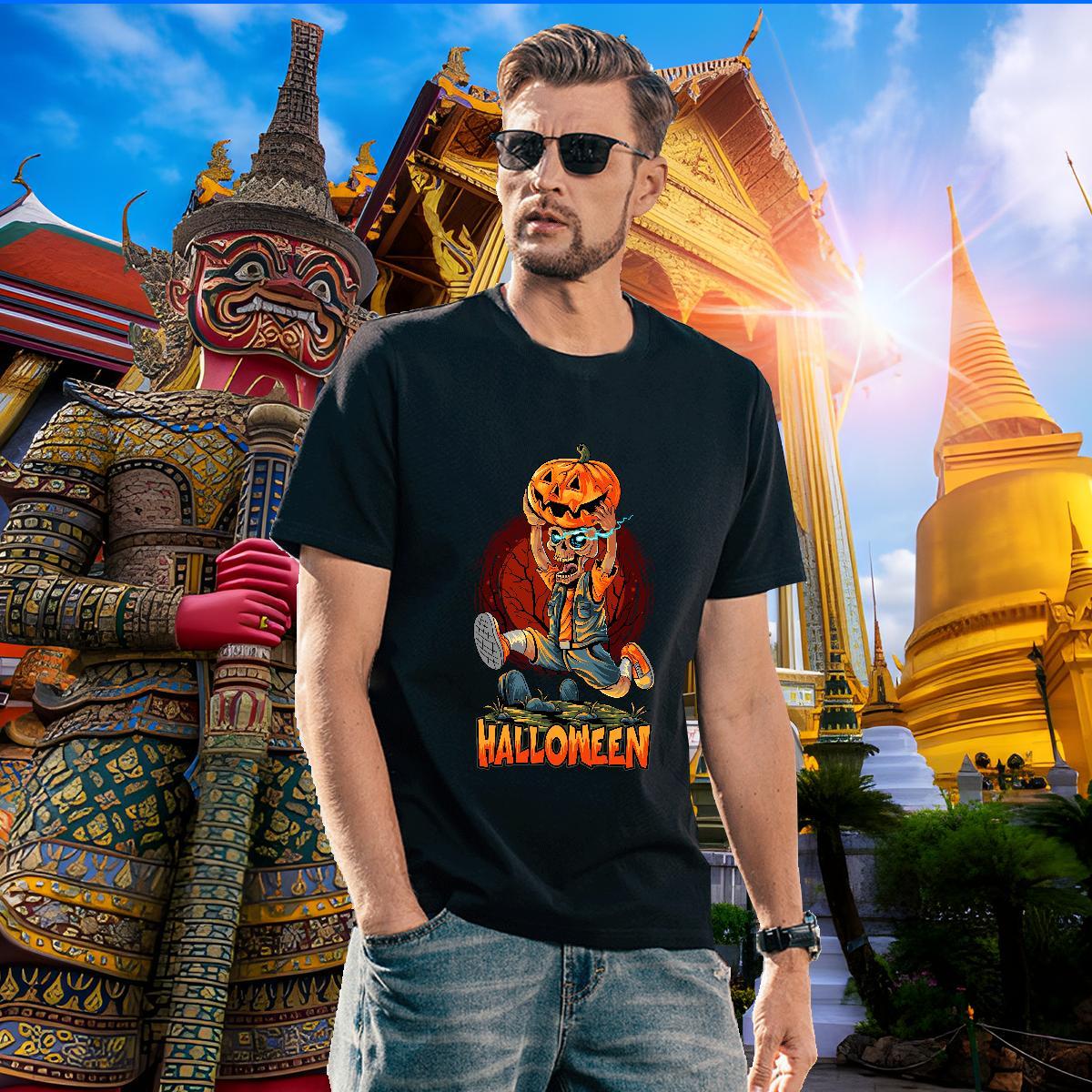 High Quality Man T Shirts pumpkin O-Neck Short Sleeve Home Outdoor Asian Size 230g Cotton Men Tops Tees Fashion New Clothes