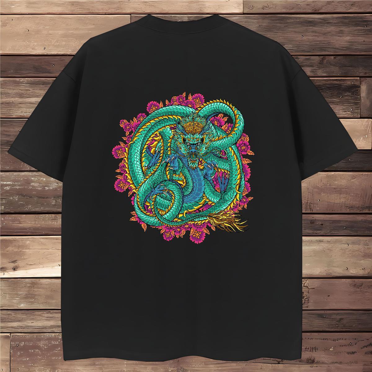 T Shirts Men 230g Cotton dragon Casual Short Sleeve O-Neck White Plus Size Men Tops Tees Customized Soft Top Tees