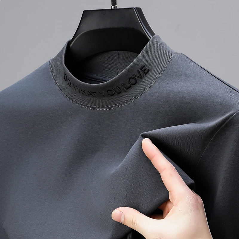 High Quality Mens T-Shirt Spring Summer Letter Embroidered Long Sleeve Korean Business Fashion Top Trend Mens Clothing 240820