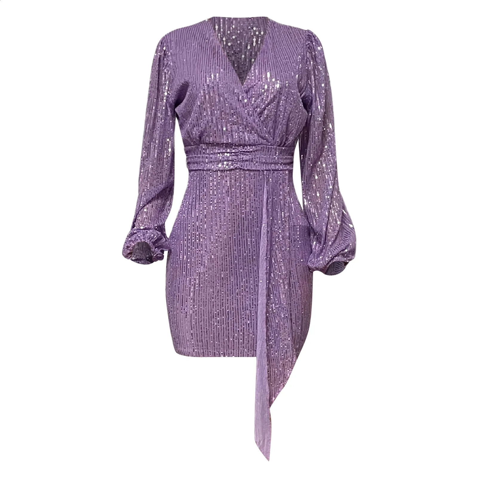Sequins V Neck Prom Dress Solid Long Sleeve Sexy Slim Belted Nightclub Party Dressbanquet Dresses For Women Plus Size Vestidos 240819