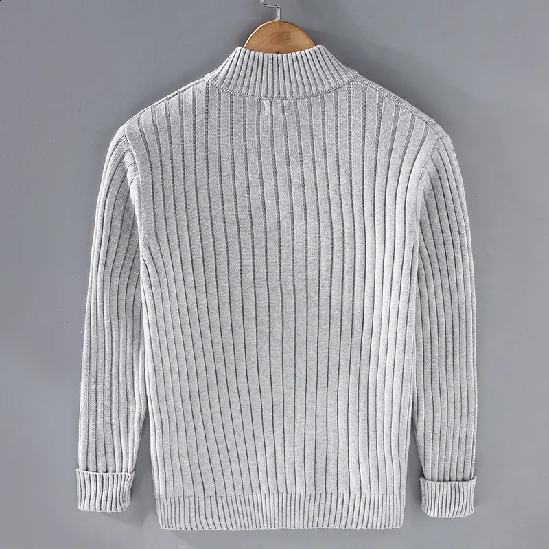 Autumn and winter mens cardigan sweater stand up collar zipper cotton 100% thick knit solid color streetwear 240819
