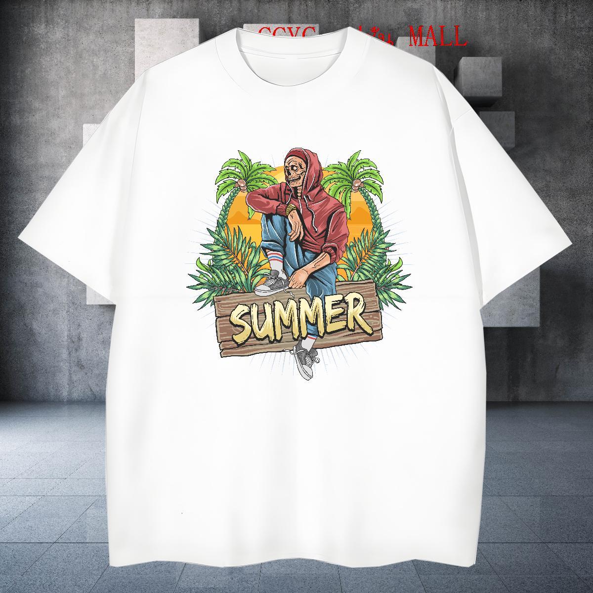 High Quality T-Shirts summer Short Sleeve Soft Daily Wear Cartoon Printing L-4XL 230g 100% Cotton Men Tops Tees 2024 Top Tees