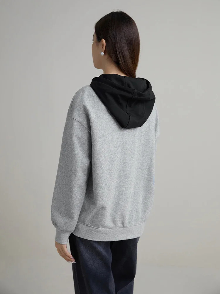 DUSHU Black Patch Work Design Womens Hoodie Casual Edition Sportswear Down Jacket Winter 240814