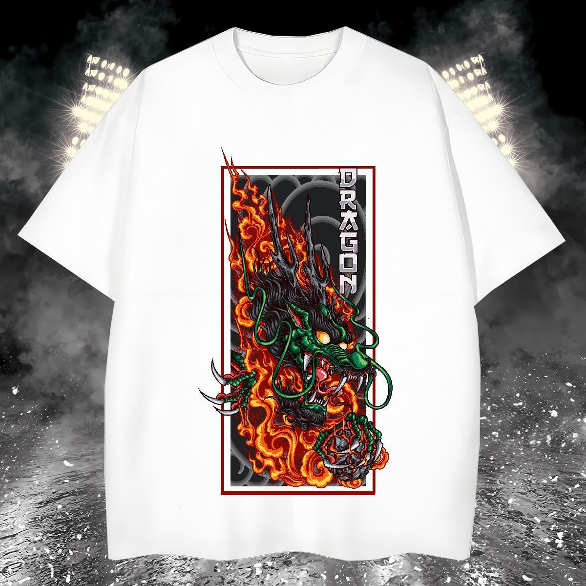 T Shirt For Man 100% Cotton 230g fire Casual Beach Crew Neck Black Oversized Tshirts Fashion Design High Quality Tee Shirt