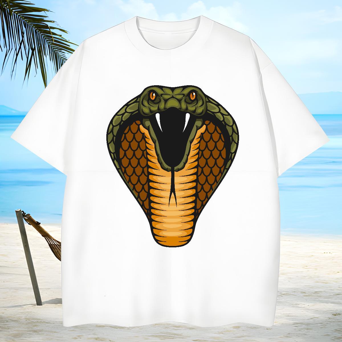Unisex Mens T Shirts cobra Breathable Short Sleeve Daily Outfit Cartoon Print 100% Cotton 230g Men Clothes T-Shirt 2024 DIY Tops Shirt