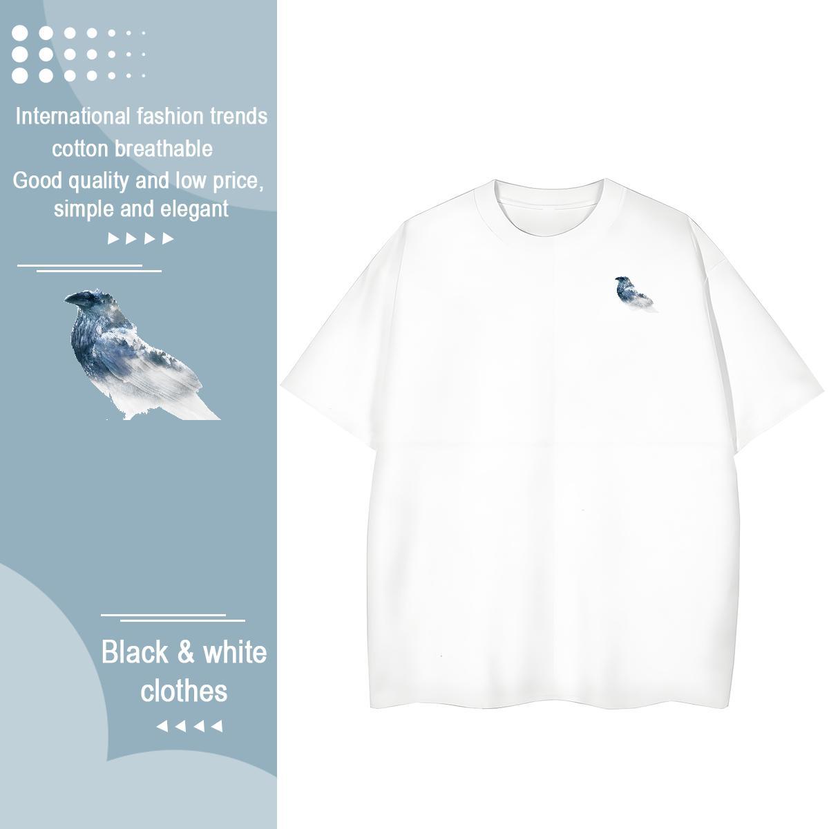 New Arrival Couples T Shirts bird Hip Hop 230g Cotton Top Tees Breathable Crew Neck Free Shipping Mens T Shirts Oversized 3XL 4XL