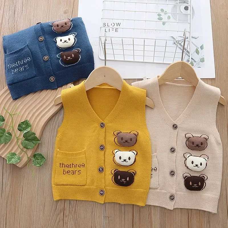Spring Autumn New Outdoor Kids Knitted Vest Boys Girls Baby Solid Color Sweater Waistcoats Warm Soft V-neck Infant Vest CardiganXJ240819