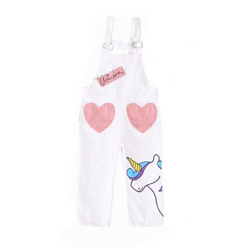 Summer girls pants white bib cover denim jumpsuit new girls cartoon patch stand comfortable childrens clothing jumpsuit W240806