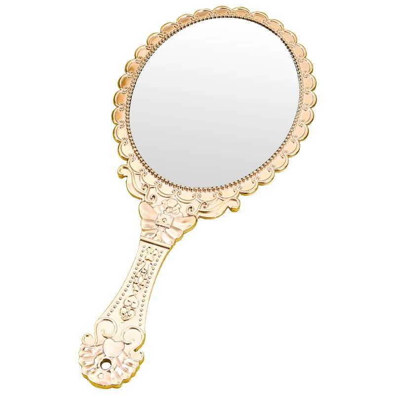 Rose Gold Portable Vintage Makeup Mirror Hand Hold Oval Round Mirror Noble Restore Ancient Ways Court Mirror Beauty Tool Y240819