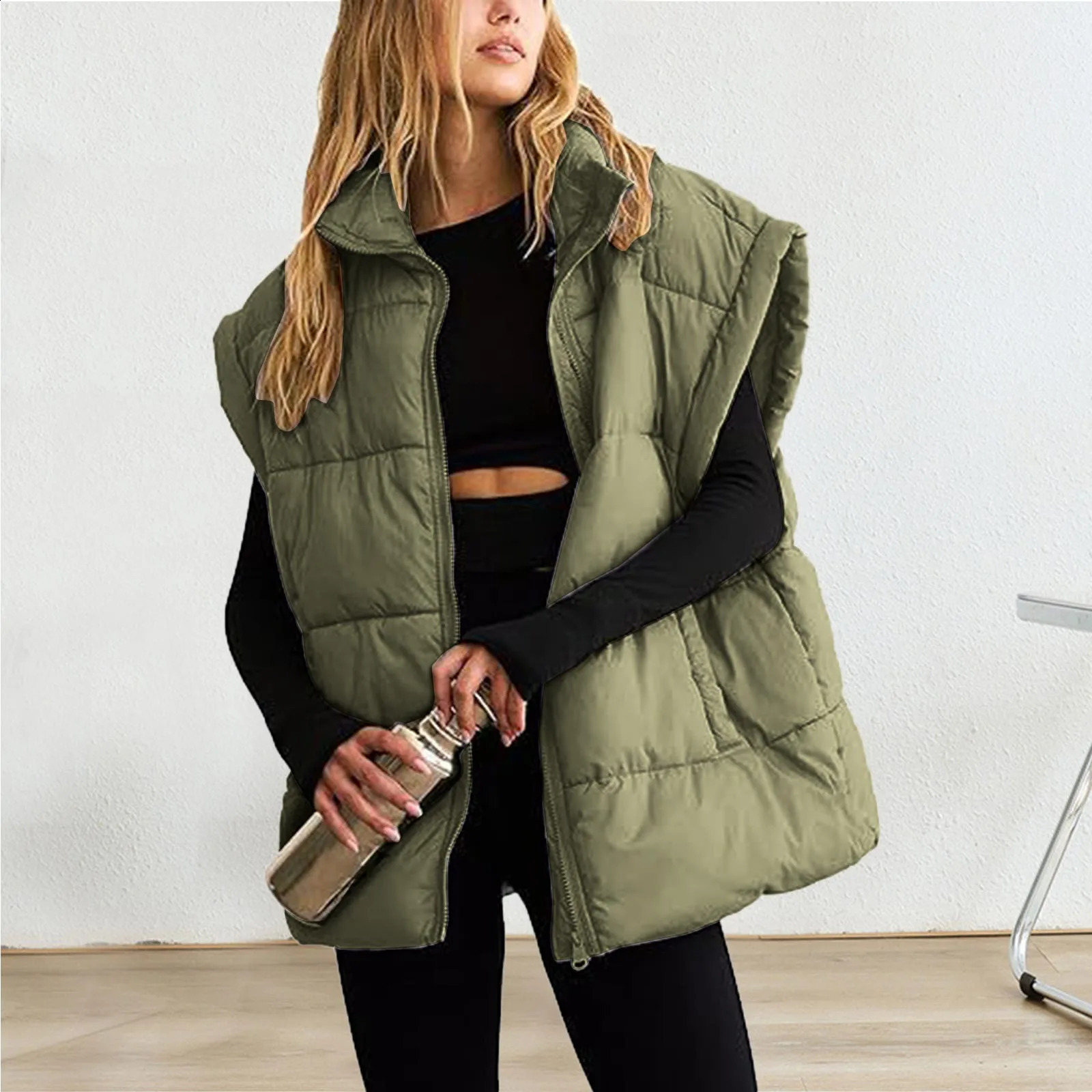 Winter womens apron jacket vest zipper thick warm autumn winter casual cotton puff 240819