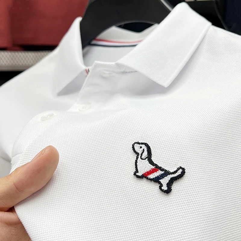 High fashion n dog embroidery polo shirt mens short sleeve T-shirt summer 100% cotton breathable loose casual Paul shirt 240820