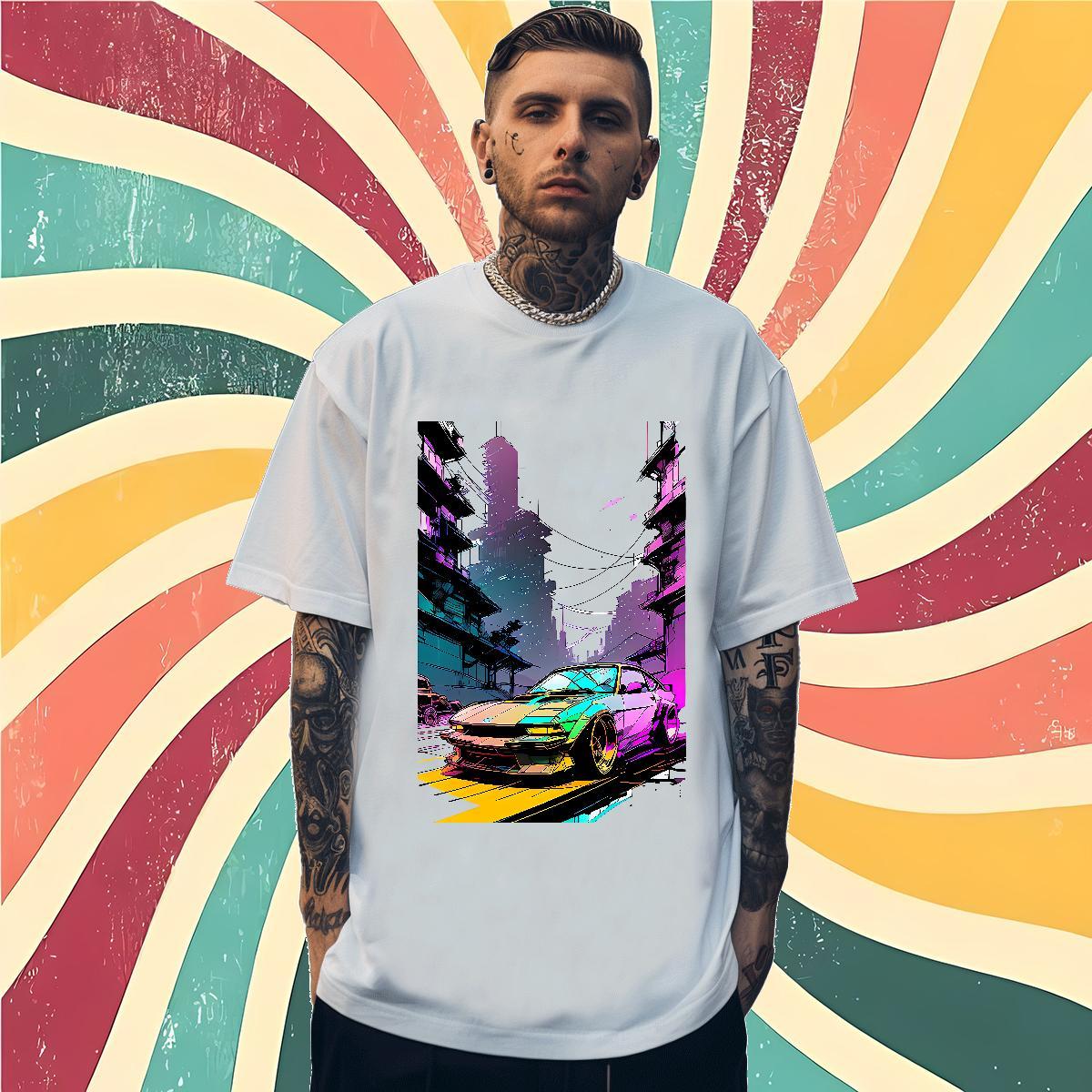 Cool Design car 230g Cotton Men Tees Sport Crew Neck Man T Shirts Wholesale Anime Print Tops Shirt