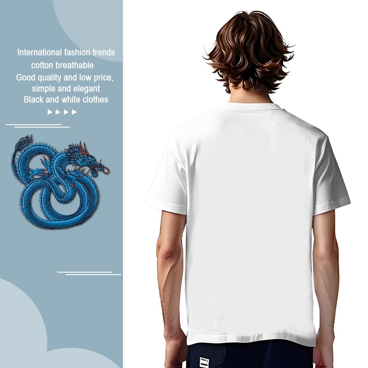 Loose dragon T Shirt For Man Casual Men Tshirts 100% Cotton 230g Fashion Casual Crew Neck Cartoon Print Clothes