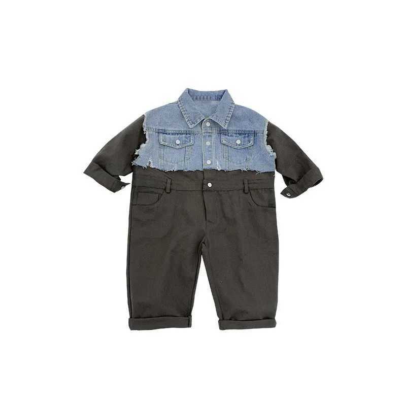 Korean childrens denim jumpsuit long sleeved fashionable mens clothing autumn new item one-piece clothing jumpsuit W240806