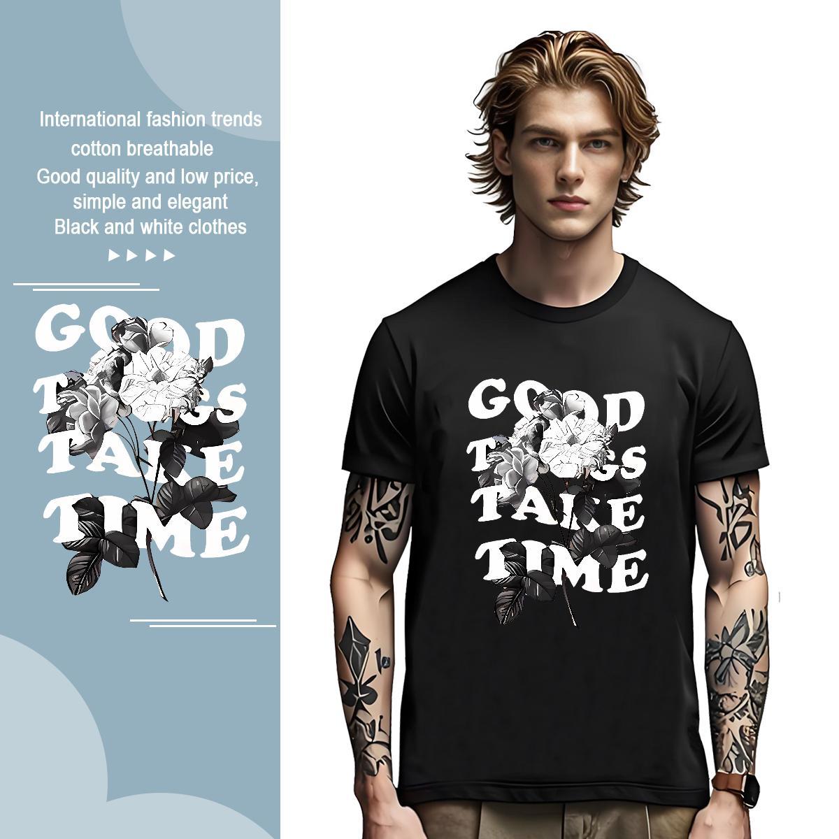 T-Shirts 230g Cotton flower Anime Printing Street Short Sleeve Soft Asian Size Tshirts Custom Loose Fit Tops Tees