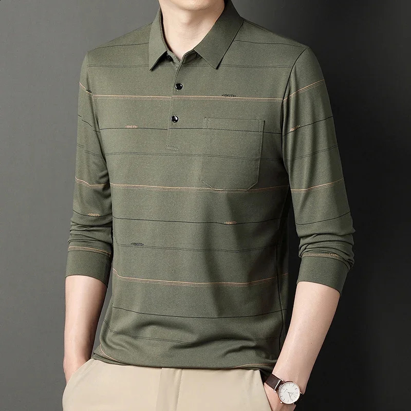 Autumn Mens Polo Shirt Casual Long Sleeve Polo Neck T-shirt Mens Shirts 240820