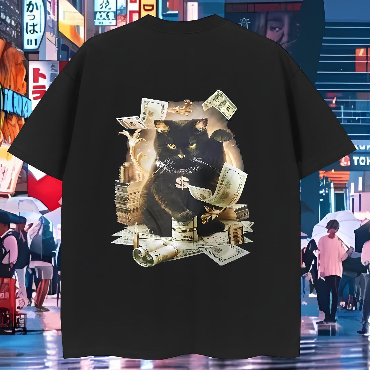 2024 Tshirt for Man Woman cat Hip Hop 230g 100% Cotton Tops Breathable Crew Neck Unisex Man T Shirts Graphic