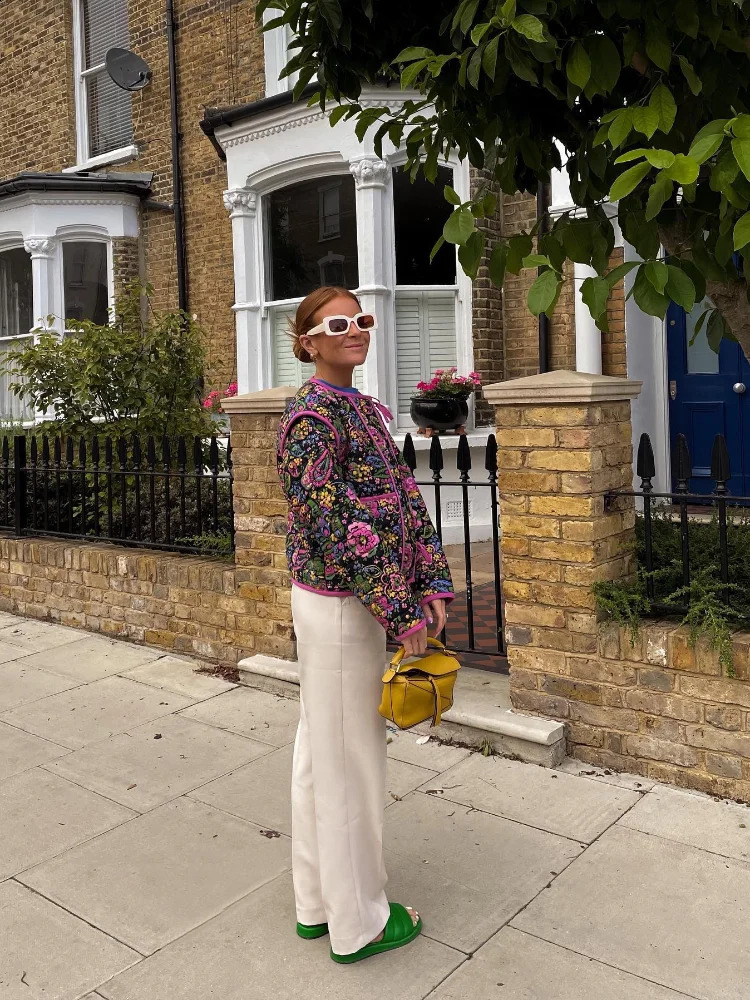 Fashion Women Floral Print Lace Up Cotton Coat Lady Chic Long Sleeved O-neck Pockets Quilted Jacket Autumn Female Warm Outerwear 240819