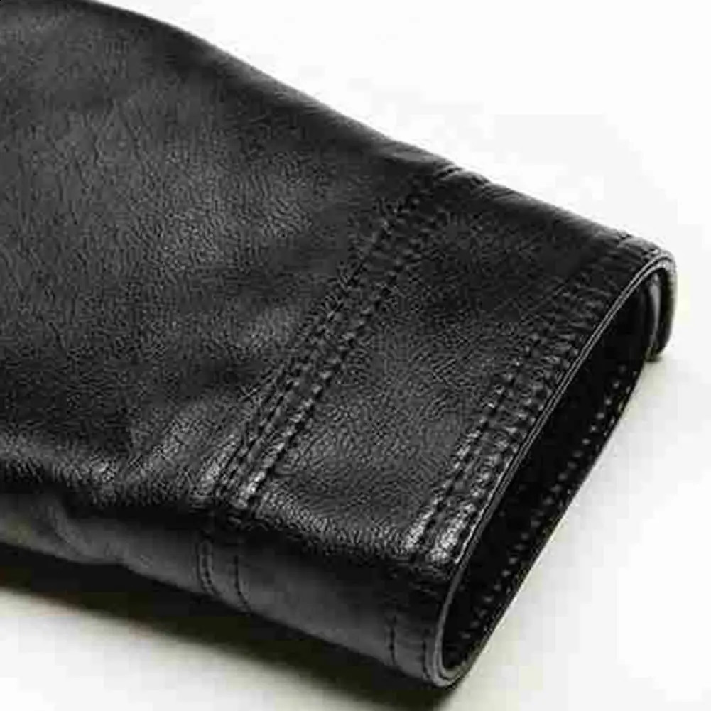 Men Jacket Solid Color Faux Leather Stand Collar Thick Long Sleeve Coat Zipper Neck Protection Autumn Winter Men Jacket 240820