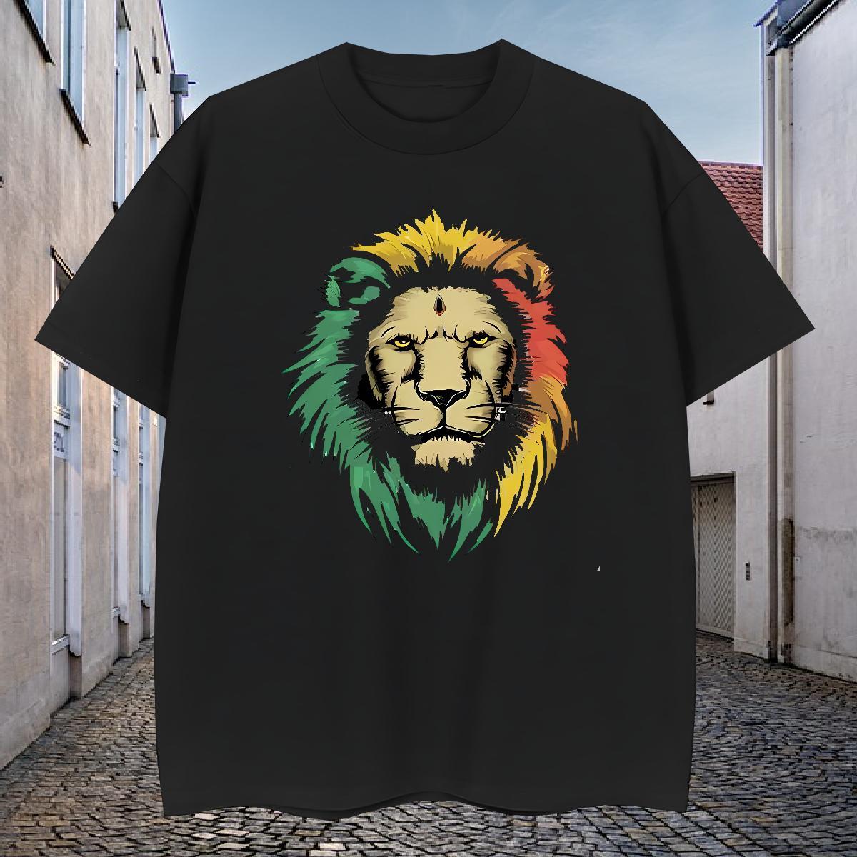 Factory Direct Couples T Shirts lion Anime Printing Street 230g 100% Cotton Wear Breathable Short Sleeve Loose T-Shirts for Men Cartoon Print