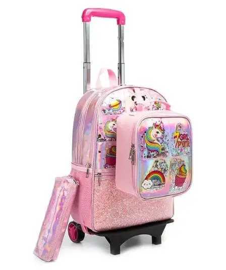 School Rolling Backpack for Girls Wheeled Backpack with Lunch Bag Pen Bag Set Wheeled School Trolley Backpack Bag Set For Girls Y240820