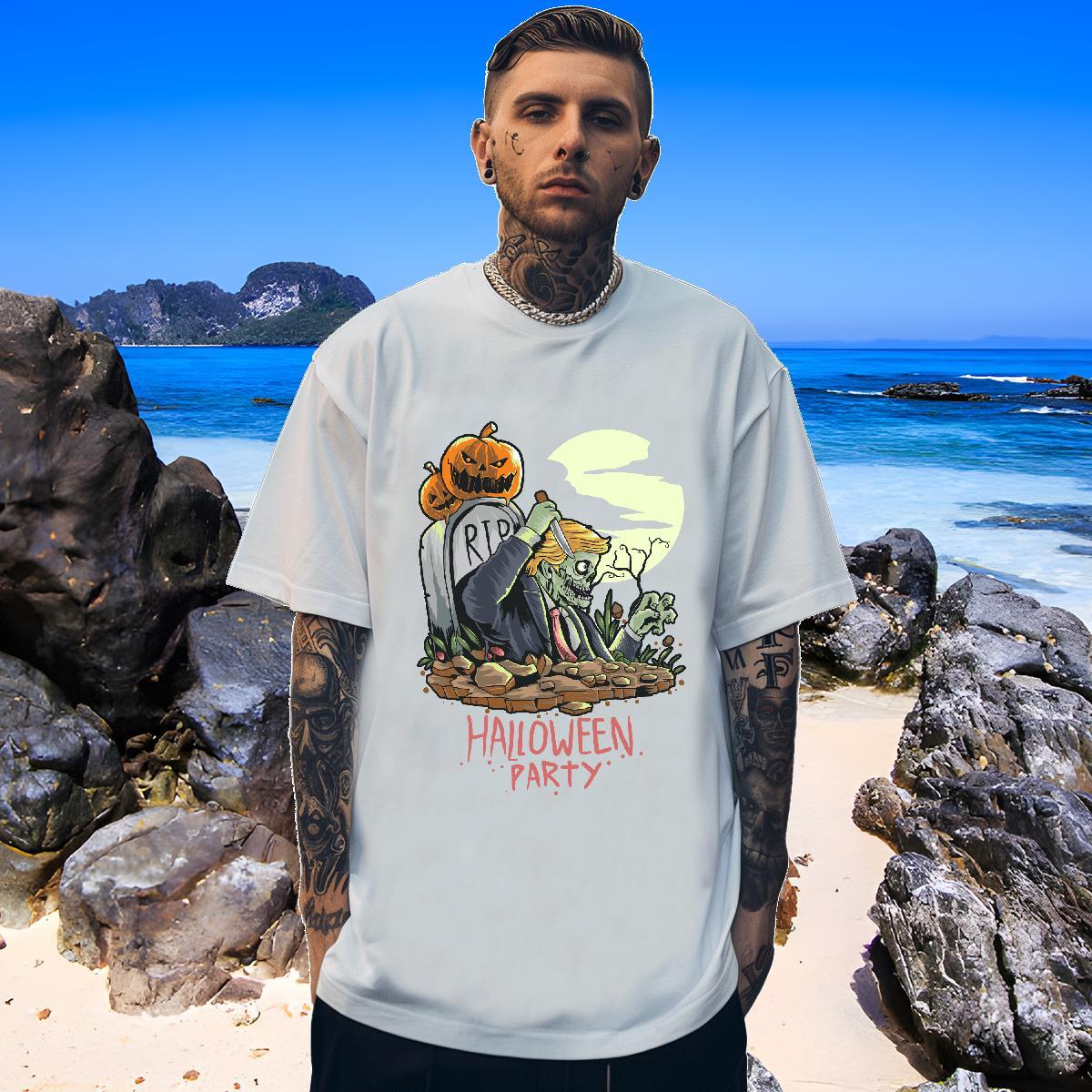 Classic Men T Shirts halloween Round Neck Short Sleeve Anime Printing Street Floral Print 230g Pure Cotton Men Tops Tees Brand Tees Shirts